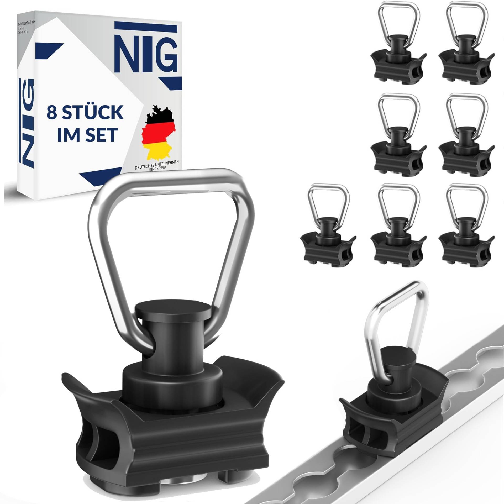 NTG Airlineschiene Fitting aus Kunststoff (8 Stück) | Airline Fitting mit 1000kg Bruchlast in Schwarz | Einfachendbeschlag für Zurrschienen | Flugösen zur Ladungssicherung in Anhänger & PKW von NTG