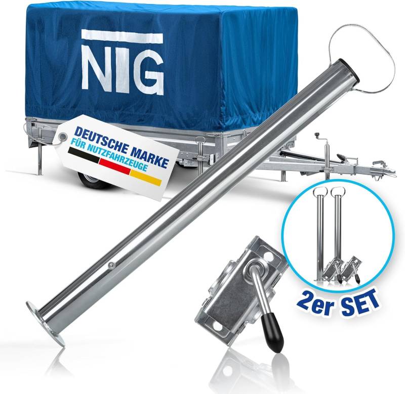 NTG Anhängerstütze | Abstellhöhe 600mm | Stützlast 300kg pro Stütze | verzinkter Stahl | mit und ohne Klemmhalter | extra Robust | Anhänger Stützfuß (Anhängerstütze + Klemmhalter, 2 Stück) von NTG