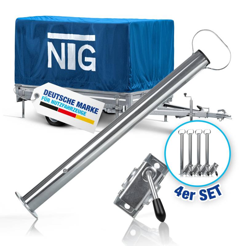 NTG Anhängerstütze | Abstellhöhe 600mm | Stützlast 300kg pro Stütze | verzinkter Stahl | mit und ohne Klemmhalter | extra Robust | Anhänger Stützfuß (Anhängerstütze + Klemmhalter, 4 Stück) von NTG