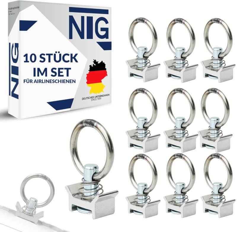 NTG Fitting für Airlineschiene mit Ring (10 Stück) | Airline Fitting Zurröse mit 1000 daN Tragfähigkeit | Flugösen zur Ladungssicherung im Anhänger & PKW | Endbeschlag von NTG