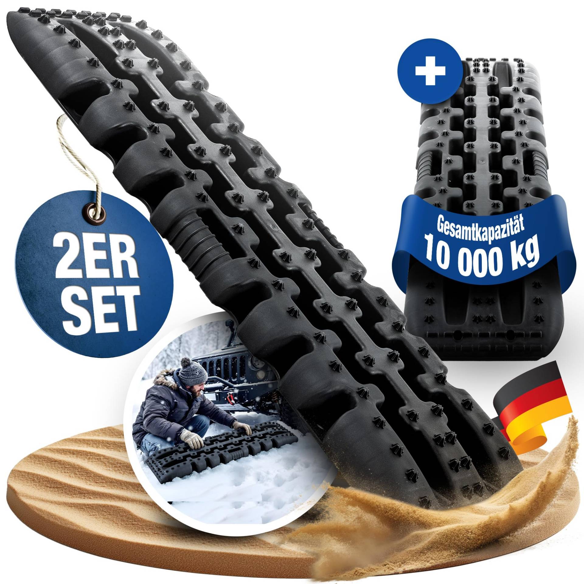 NTG Sandblech Set (2 Stück) – Robuste Sandboards für Offroad & Anfahrhilfe – 10 Tonnen Tragkraft pro Paar, 107 x 31 x 6 cm, Schwarz – Ideal für 4x4, SUV, Lkw, Wohnmobile & Schnee/Matsch, wetterfest von NTG