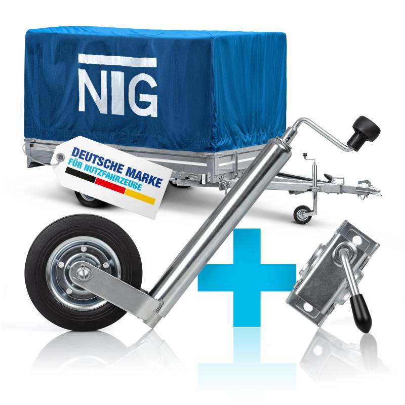 NTG Stützrad für Anhänger | Vollgummireifen | 150kg Stützlast | 46 bis 68 cm höhe | verzinkter Stahl | mit Klemmhalter | Stützrad | Wohnwagen | Anhänger 750kg (Stützrad mit Klemmhalter) von NTG