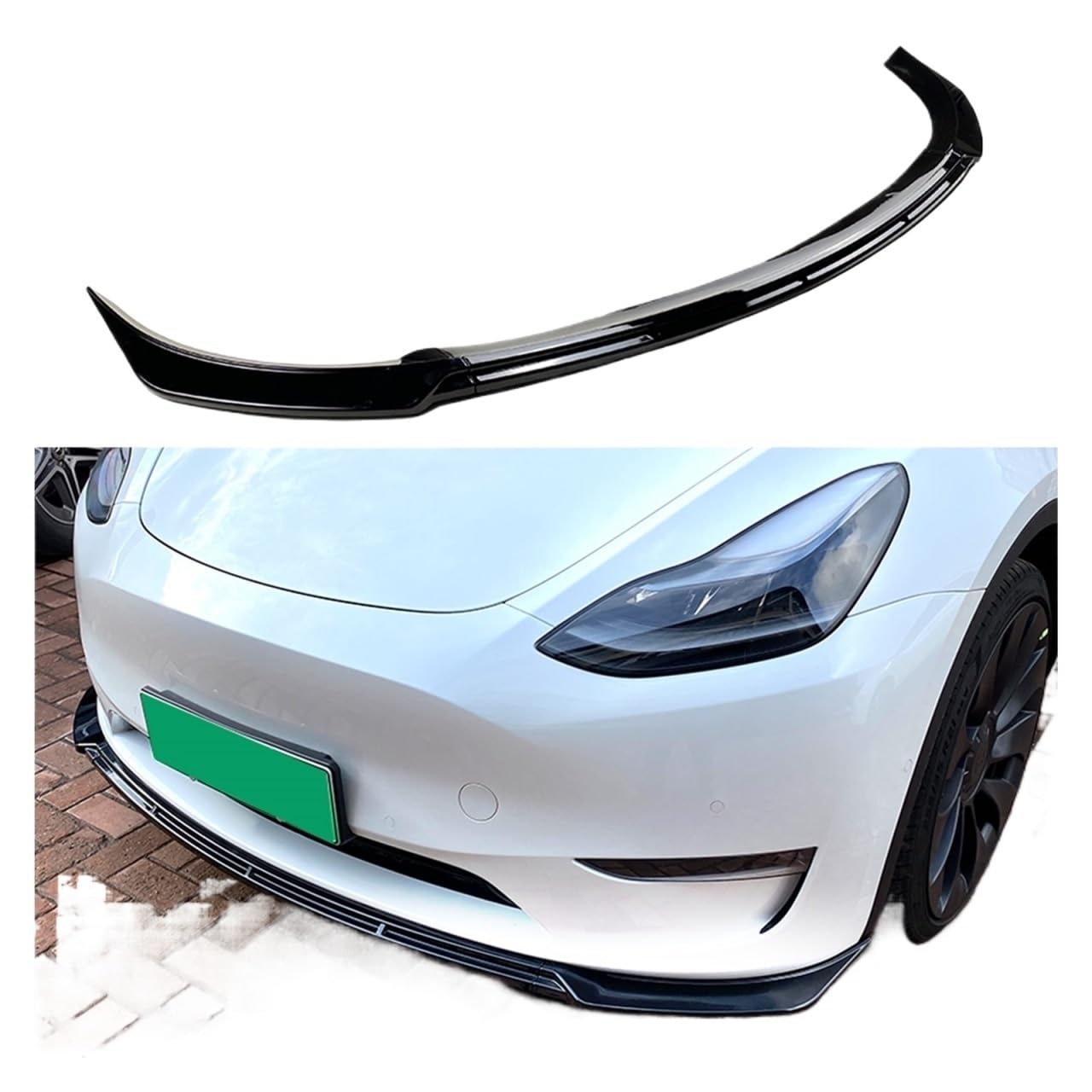 Compatible With Tesla Model Y 2020-2022 Front Bumper Spoiler Lip Glossy Black/Carbon Fiber Look Lower Car Body Kit Splitter Protector Blade von NTOLAMPIX