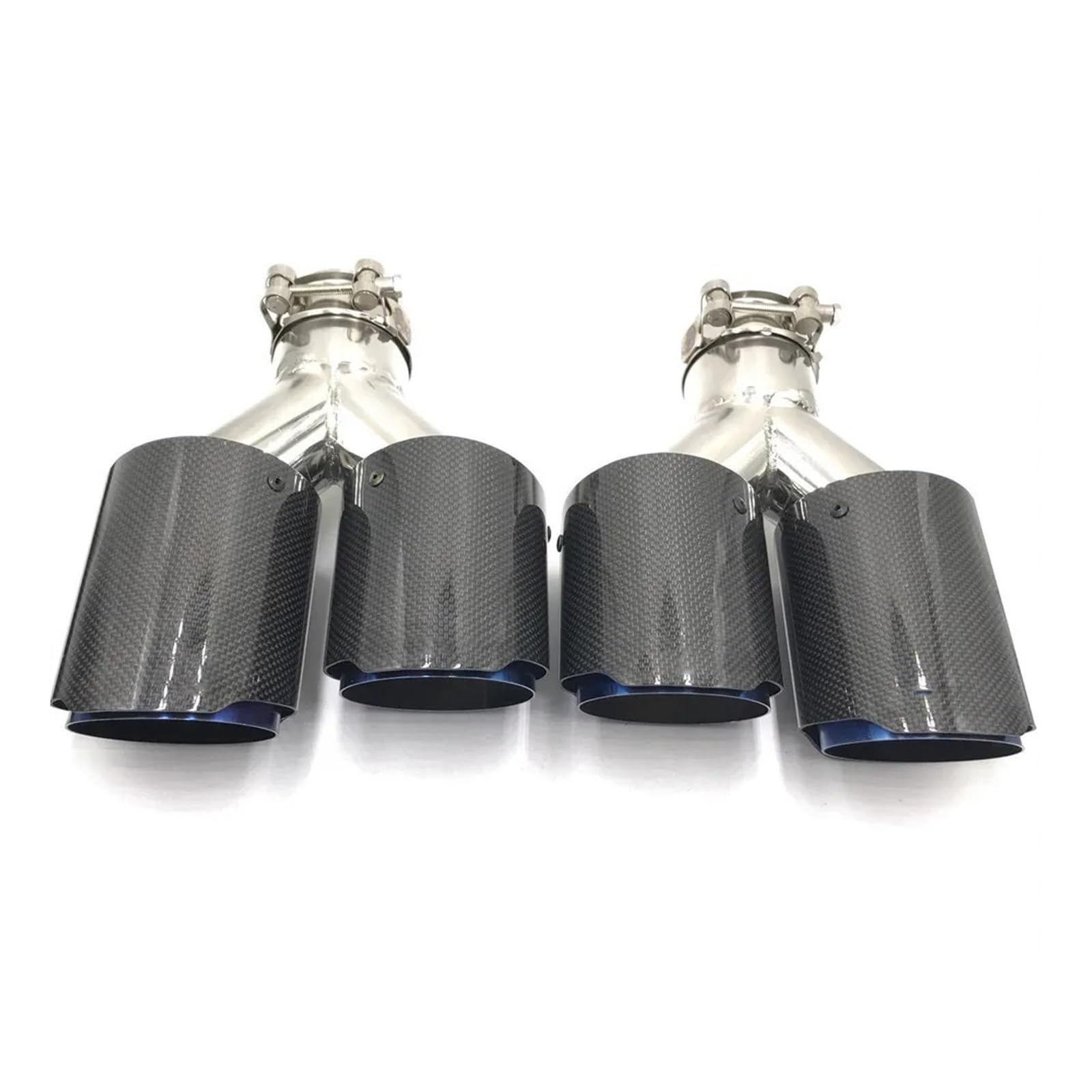 One Pair Y Glossy Carbon Blue Stainless Steel Exhaust Dual Tips Universal Exhaust Tips Compatible With BM-W Compatible With Benz(60MM IN-89MM OUT) von NTOLAMPIX