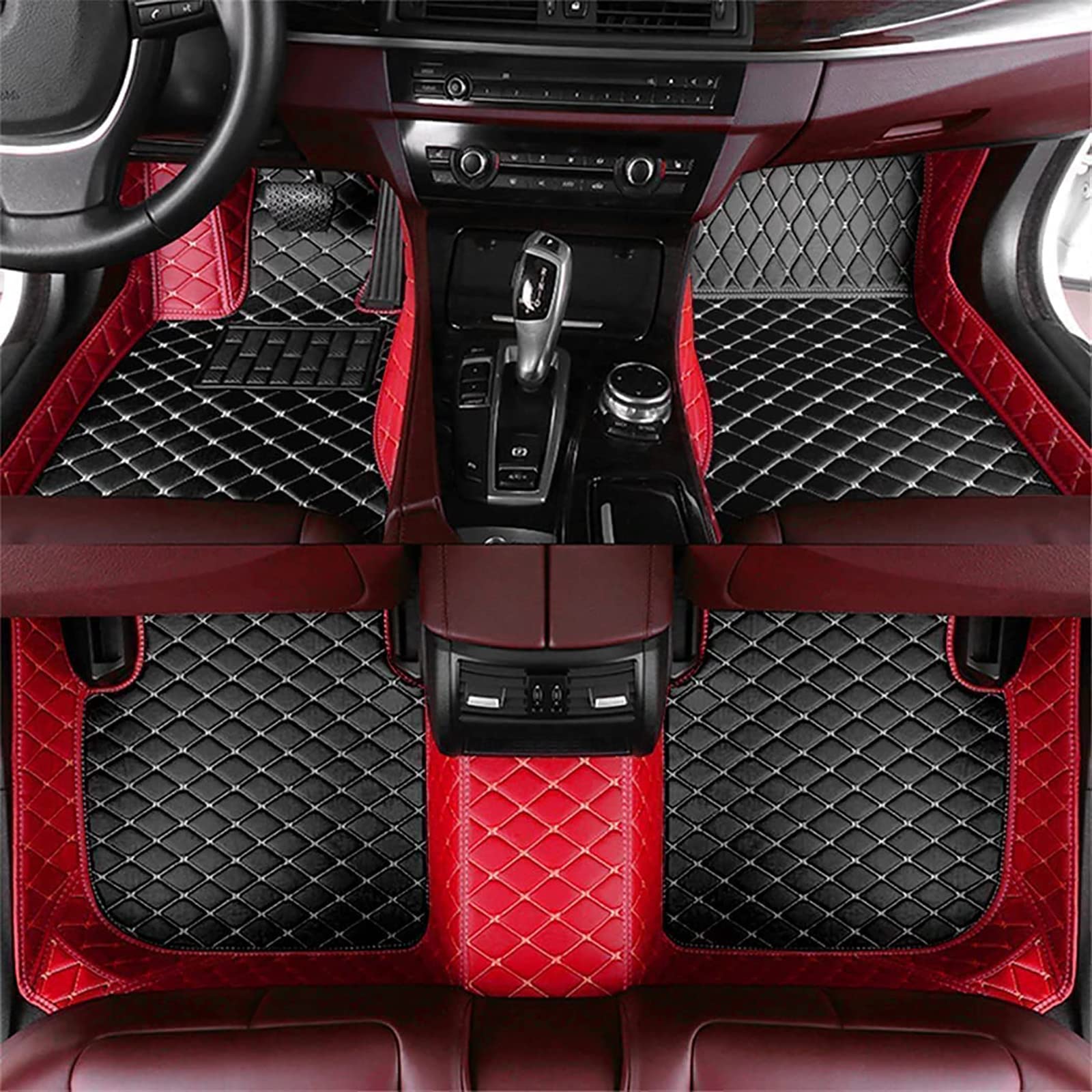 Auto Leder Fußmatten Für Hyundai Avante 2010-2019, Nach Maß Allwetter Wasserdicht Anti Rutsch Teppich Vorne Hinten Bodenmatte Automatten Innenraumschutz Zubehör,G/Black-Red von NUBHYYIO