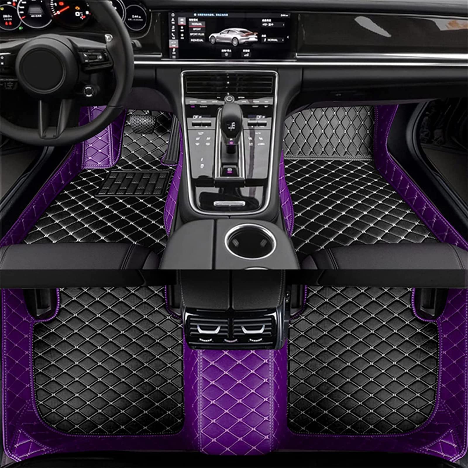 Auto Leder Fußmatten Für Hyundai Kona 2016 2017 2018 2019, Nach Maß Allwetter Wasserdicht Anti Rutsch Teppich Vorne Hinten Bodenmatte Automatten Innenraumschutz Zubehör,C/Black-Purple von NUBHYYIO