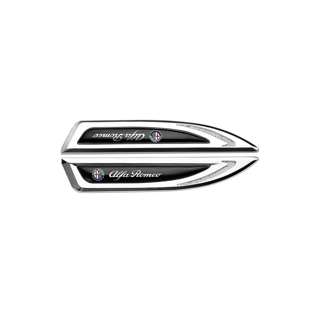 2 Stücke Autozubehör Seitentür Kotflügel Auto Emblem Metall Aufkleber für Alfa Romeo Giulia MiTo Spider Stelvio Brera GT Sportiva Boera,Silver Style von NURCIX