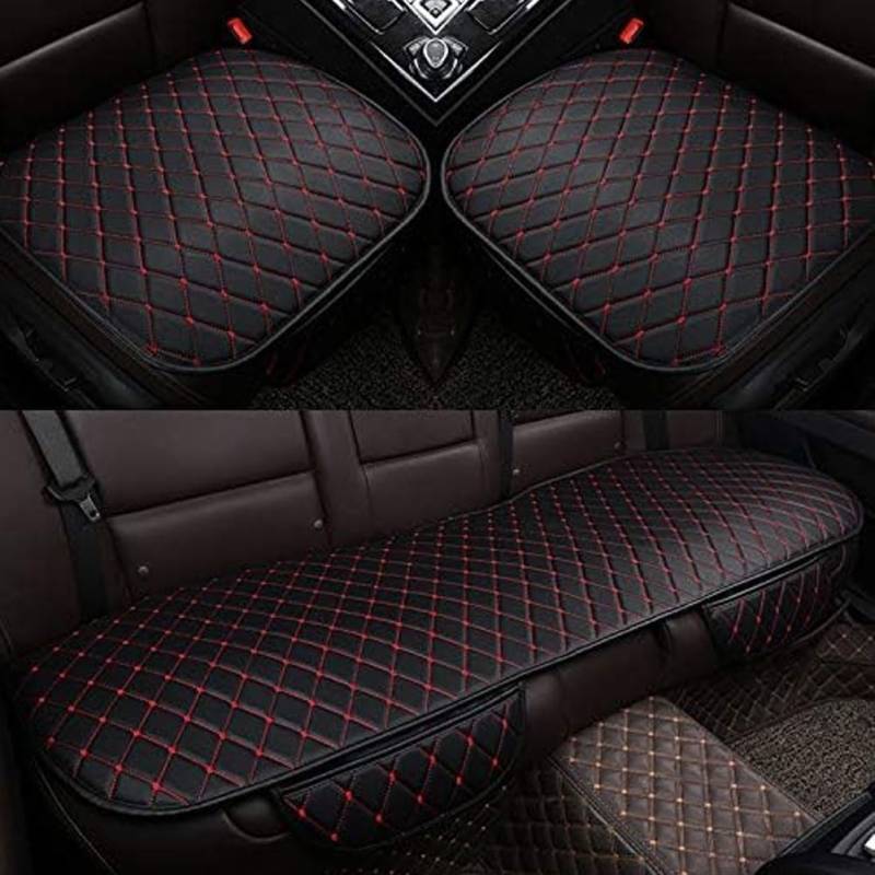 NURII Leder Auto Sitzkissen für M-ercedes Ben z CLA Wagon 2014-2023, Vorne Hinten Sitzauflagen Set Anti-Rutsch Bequem Sitzschutz Sitzunterlage Innenraum Zubehör,Black+Red von NURII