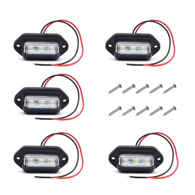 NUZAMAS 5er-Set LED-Kennzeichenleuchten für LKW-Anhänger, 6-fach LED (2835), IP67 wasserdicht, 12 V / 24 V, Kennzeichenbeleuchtung für Wohnmobile, Boote, PKWs, LKWs, Wohnmobile von NUZAMAS