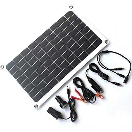 NUZAMAS 20W 18V Semiflexible monokristalline Solarpanel-Zelle, Dual-USB, Krokodilklemmen, Gleichstrom für Auto-Yacht-LED-Licht RV 12V-Batterieboot-Außenladegerät von NUZAMAS