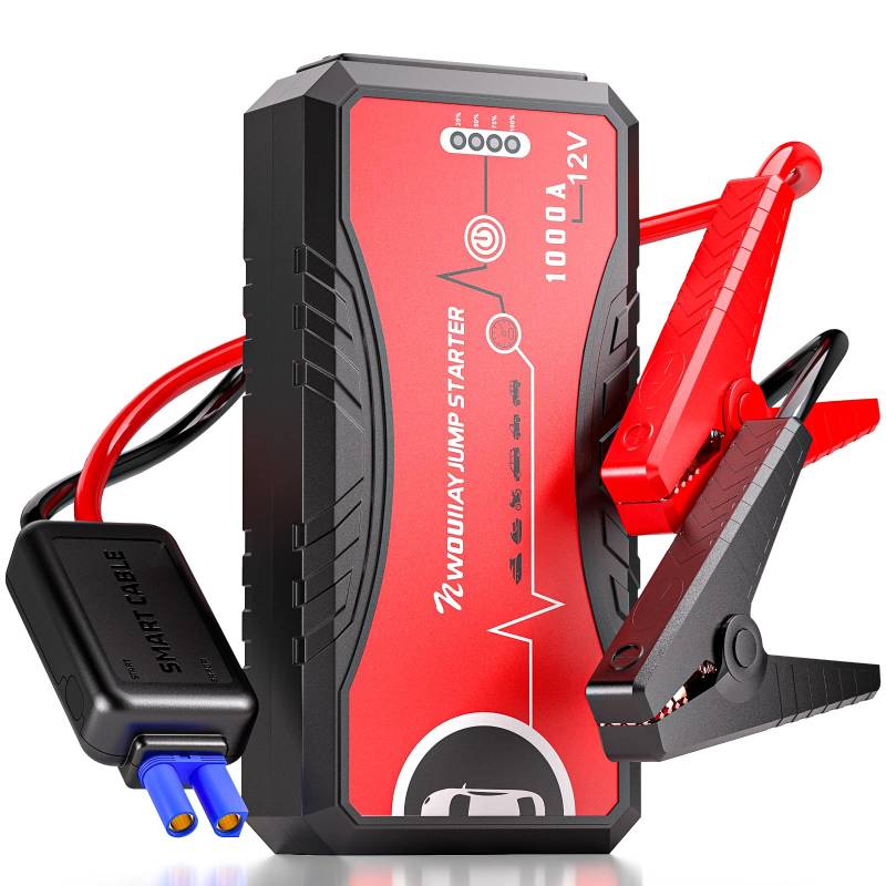 NWOUIIAY Starthilfe Powerbank 1000A 13200mAh 12V Tragbare Auto Starthilfe für 6.0L Benzin- und 5.0L Dieselmotoren mit LED Jump Starter für Auto usw von NWOUIIAY