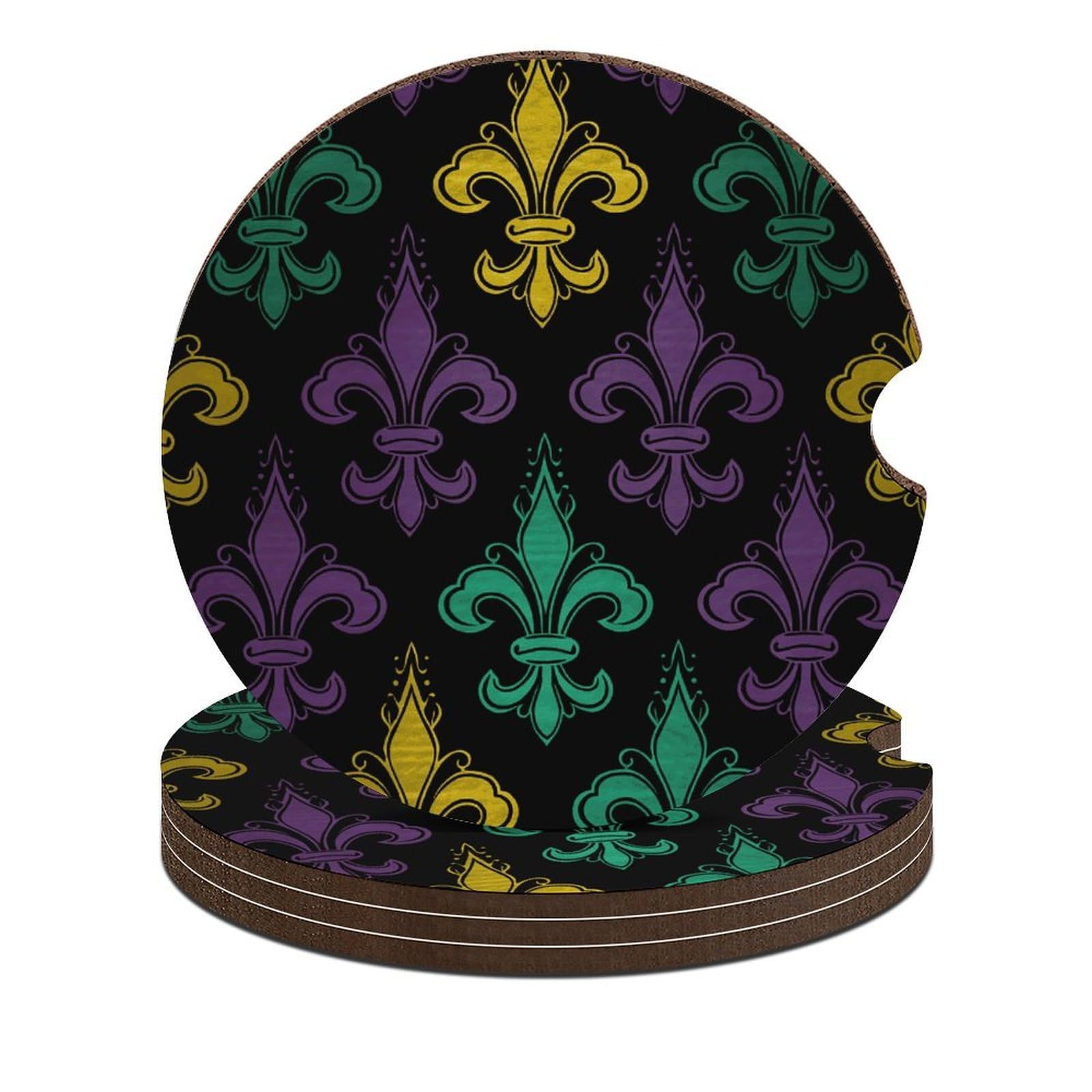 3D Fleur de Lis Mardi Gras Auto-Untersetzer für Getränkehalter, rutschfest, saugfähig, Auto-Untersetzer, abnehmbar, 4 Stück, Getränkehalter, Untersetzer für Damen und Herren, Auto-Innenzubehör von NWTRJ