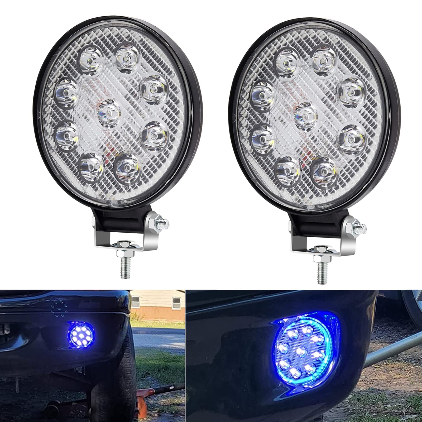 11,4 cm (4,5 Zoll) 27 W runde LED-Fahrlichtleiste, LED-Hi/Abblendlicht, Arbeitslicht, Pods, Dachleiste, Stoßstangen-Lichter für LKW, Traktor, Offroad, SUV, ATV, UTV, blauer Halo. von NWpangu