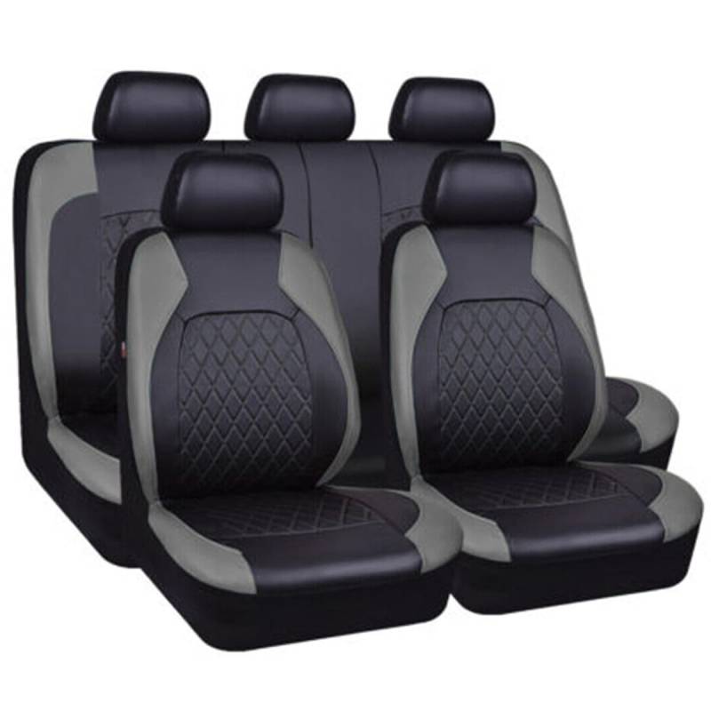 NYCH Sitzbezüge Auto Set für KIA Sorento(JC) 5seats 1. Gen 2006 2007 2008,5 Sitzer Schonbezüge Autositz 9 PCS Leder Autositzbezüge Sitzauflag,A/9pcs Set Grey von NYCH