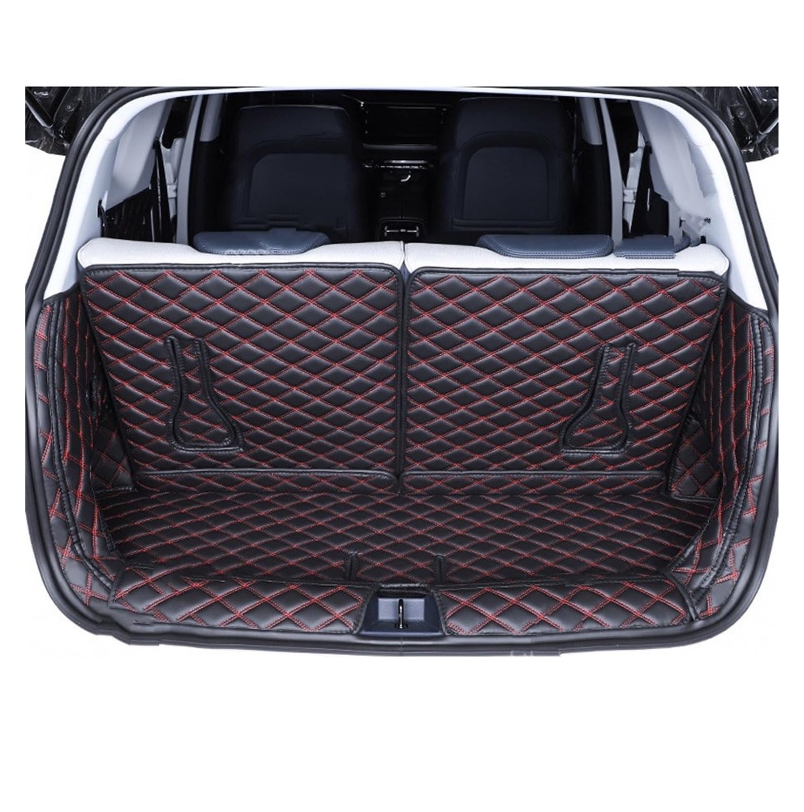 Gewidmet 2019 Für Neue Für Baojun Für RM5 Kofferraummatte Full Surround RM5 Kofferraummatte 6 7 Sitze Cargo Liner Leder Haustier Matte Teppiche Kit Kofferraumschutz Matte(Black with red) von NYSQOFMB