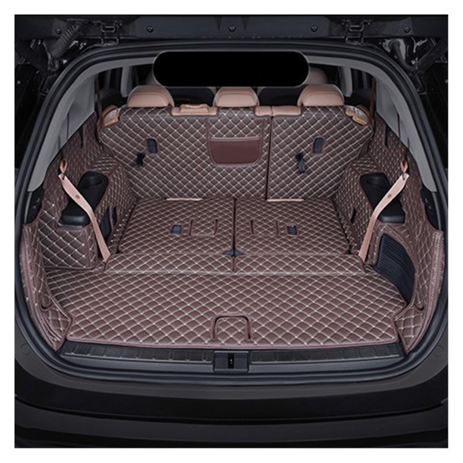 Leder Kofferraum Matte Für Cadillac SRX 2010-2016 Cargo Liner Zubehör Innen Boot Kofferraumschutz Matte(Kaffee) von NYSQOFMB