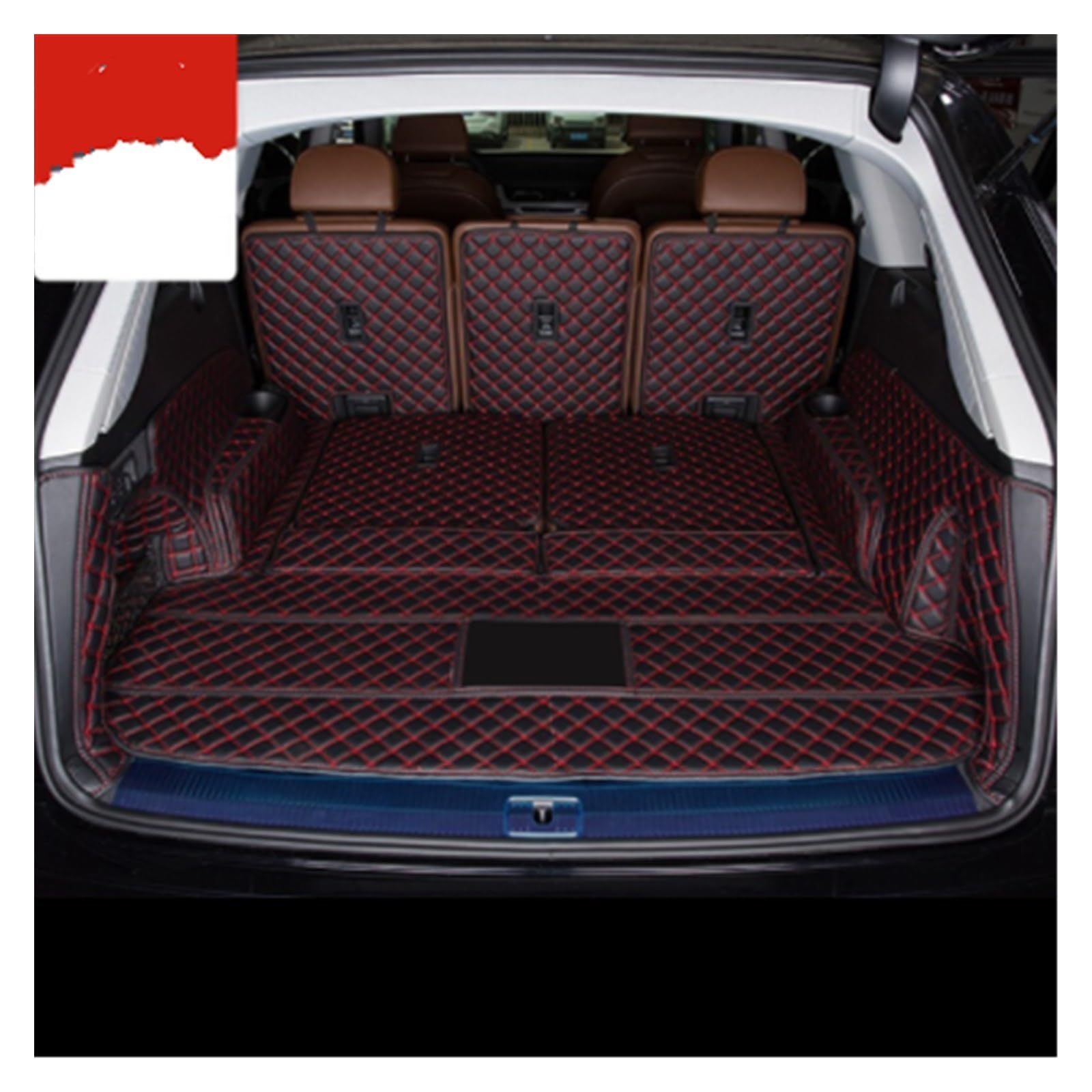 Leder Kofferraum Matten Für Q7 7 Sitzer 2022 Cargo-Liner Accesorios Für Auto Auto Fußmatten Auto Matten Kofferraumschutz Matte(Schwarz Rot,Full Cover) von NYSQOFMB