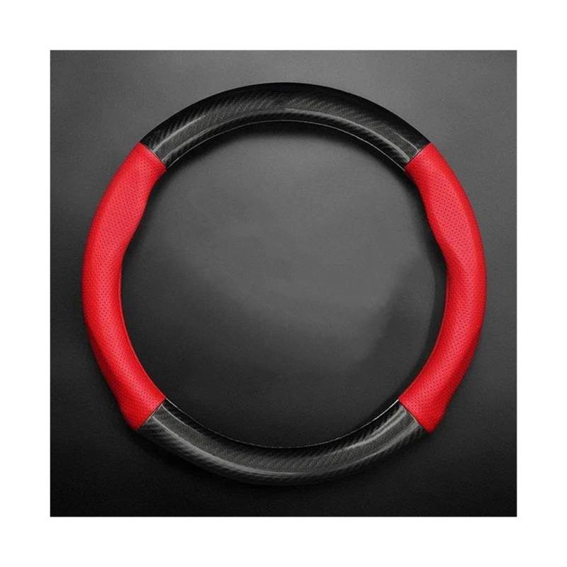 Lenkradbezug Auto Auto Lenkrad Abdeckung Carbon Faser Leder Für Nissan Für Patrol Für Almera Für Teana Für Tiida Lenkradabdeckung(Round Shape-Red) von NYSQOFMB