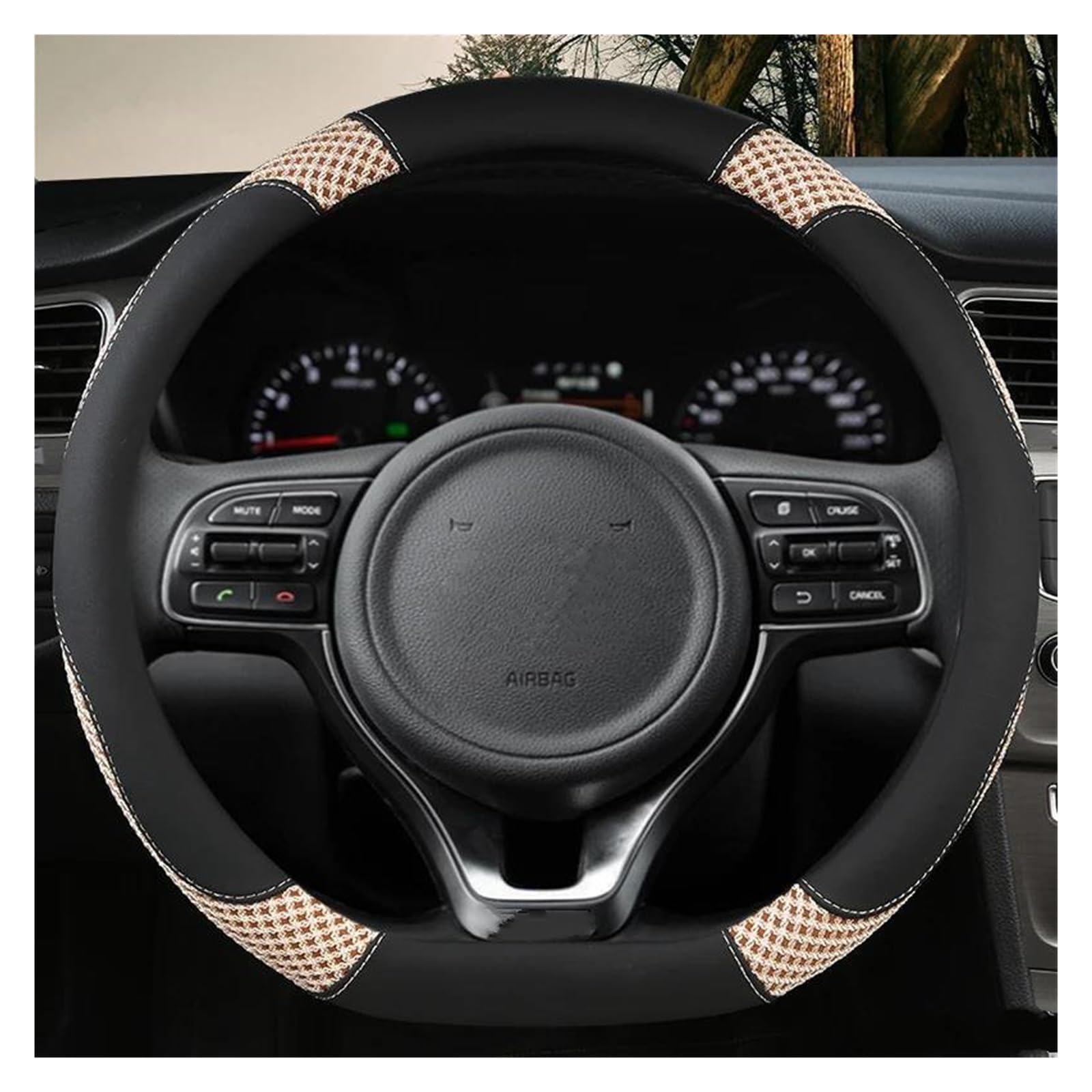 Lenkradbezug Auto Auto Lenkrad Abdeckung Nicht-Slip Leder EIS Seide Für Kia Für Ceed Für Sorento Für Cerato K2 K3 k4 K5 KX3 Lenkradabdeckung(BEIGE D) von NYSQOFMB