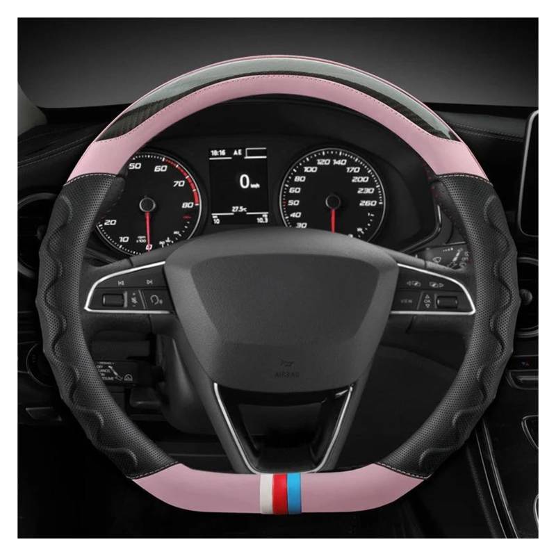 Lenkradbezug Auto Carbon Faser + Leder Auto Lenkrad Abdeckung Nicht-Slip 38cm Für Sitz Für Toledo Für MII Für Leon Für Arosa Für Exeo ST Lenkradabdeckung(PINK D) von NYSQOFMB