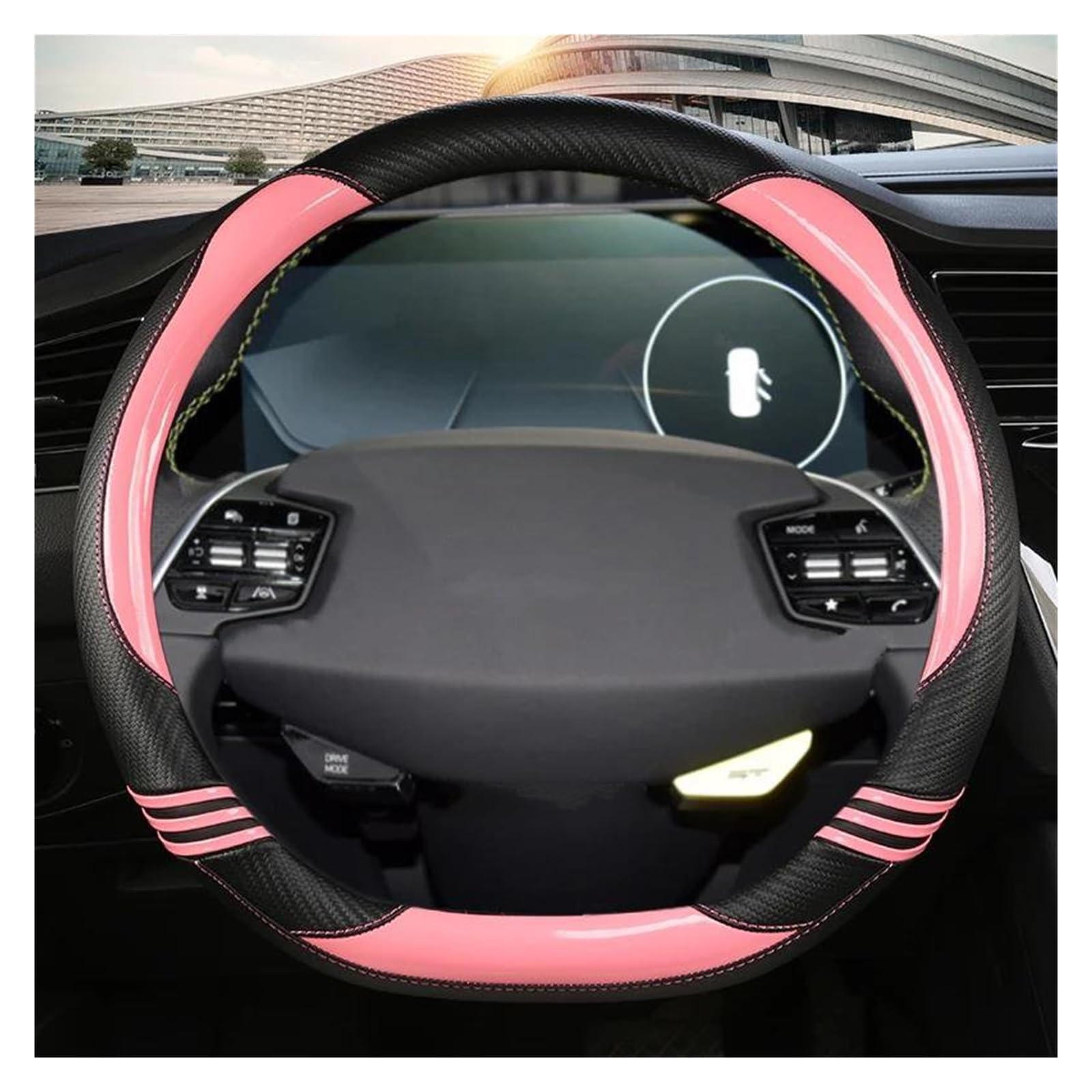 Lenkradbezug Auto Carbon Faser Auto Lenkrad Abdeckung Für KIA EV6 EV6 GT EV6 Für GT-Linie 2021 K5 KX5 K2 K3 Für Marke Lenkradabdeckung(PINK D) von NYSQOFMB