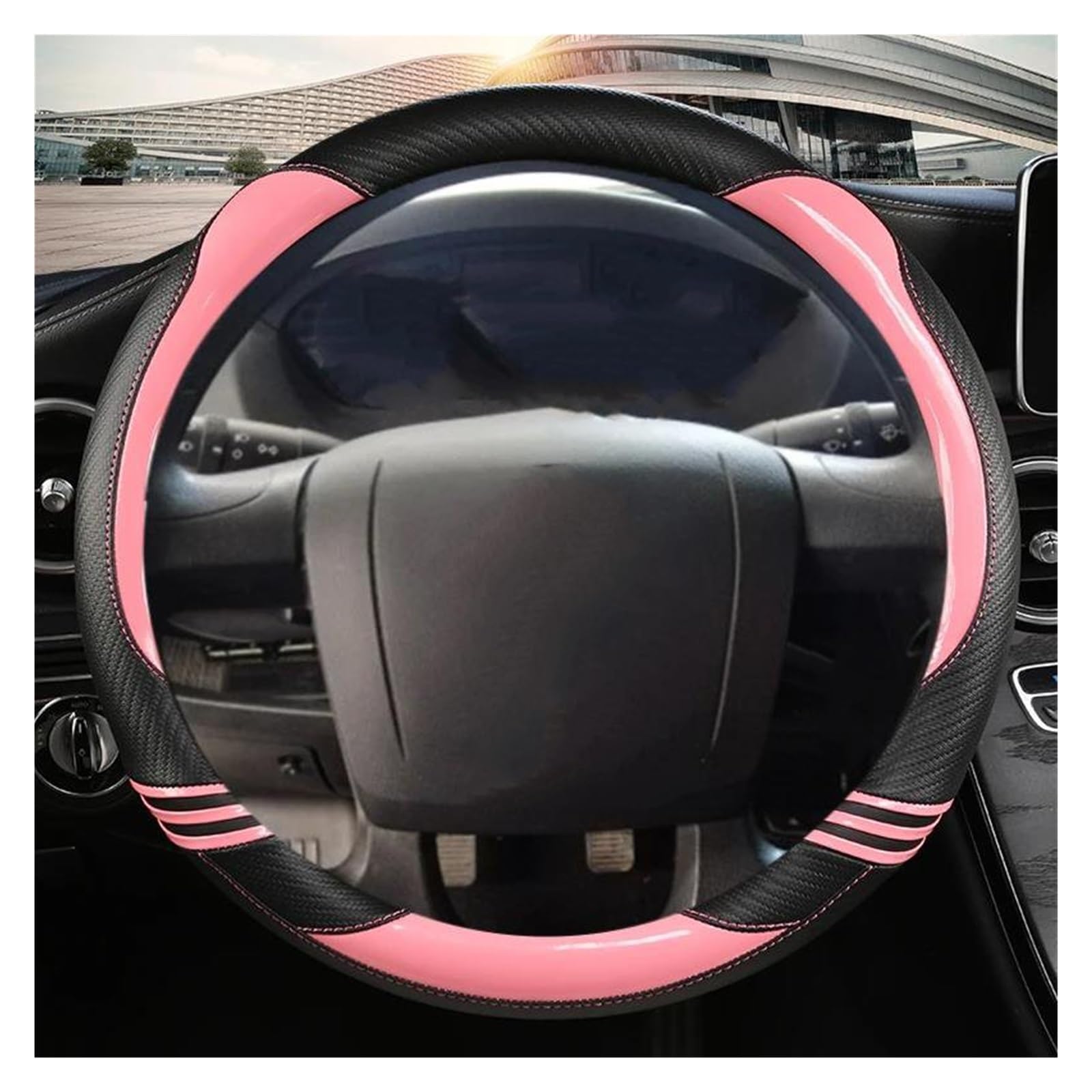 Lenkradbezug Auto Carbon Fiber + Leder Auto Lenkrad Abdeckung Für FIAT Für Ducato Für Relais Für Ram Für ProMaster Auto Zubehör Lenkradabdeckung(Pink) von NYSQOFMB