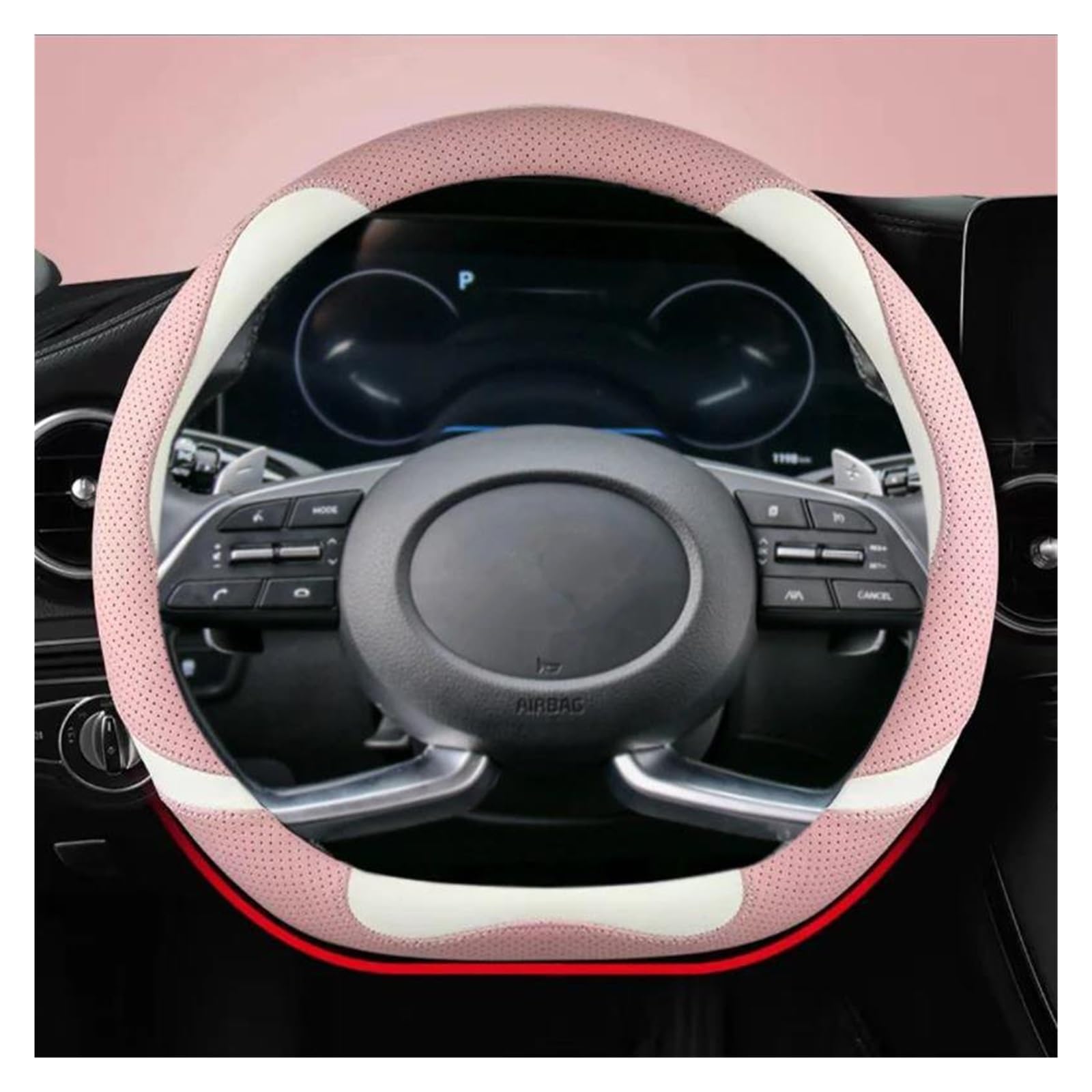 Lenkradbezug Auto Mikrofaser Leder D Form Auto Lenkrad Abdeckung Für Hyundai Für Creta II 2021 2022 2023 Auto Zubehör Lenkradabdeckung(PINK) von NYSQOFMB