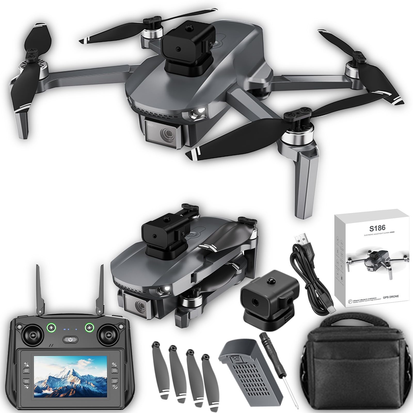 Drohne mit 2 Kamera GPS-Drohne mit Bildschirmfernbedienung, Bürstenlose Motordrohnen, 5G RC-Quadcopter, Höhenhaltung, Hindernisvermeidung für Kinder und Erwachsene von NZDFH