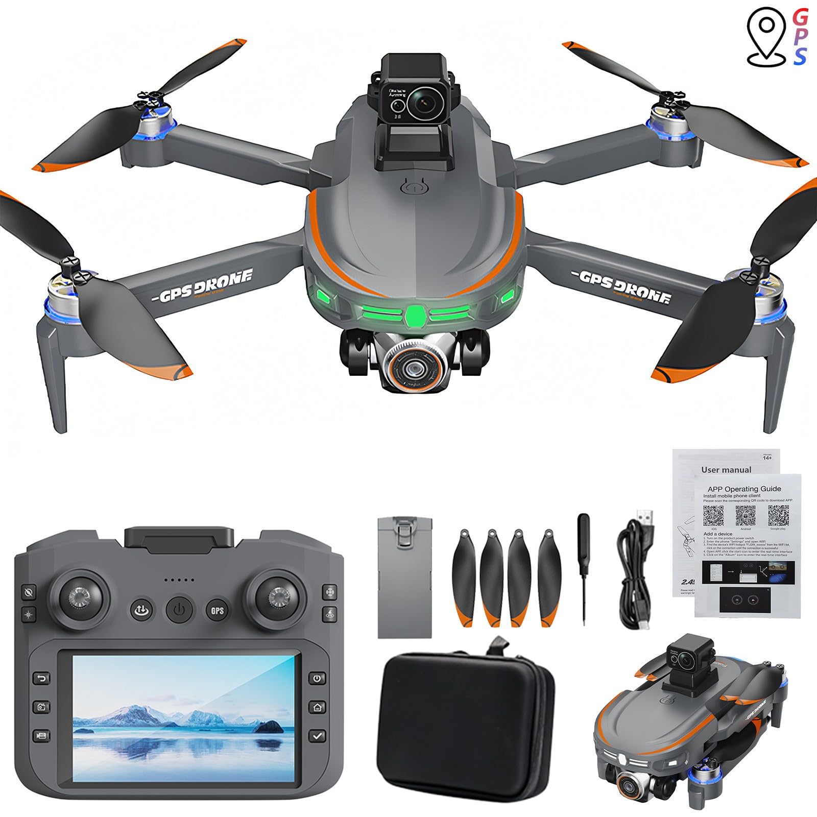 Drohne mit Kamera 4K GPS-Drohne mit Bildschirmfernbedienung, bürstenlosem Motor und Coolen Lichtern, Drohnen, 5G RC-Quadcopter, Höhenhaltung, Hindernisvermeidung für Kinder und Erwachsene von NZDFH