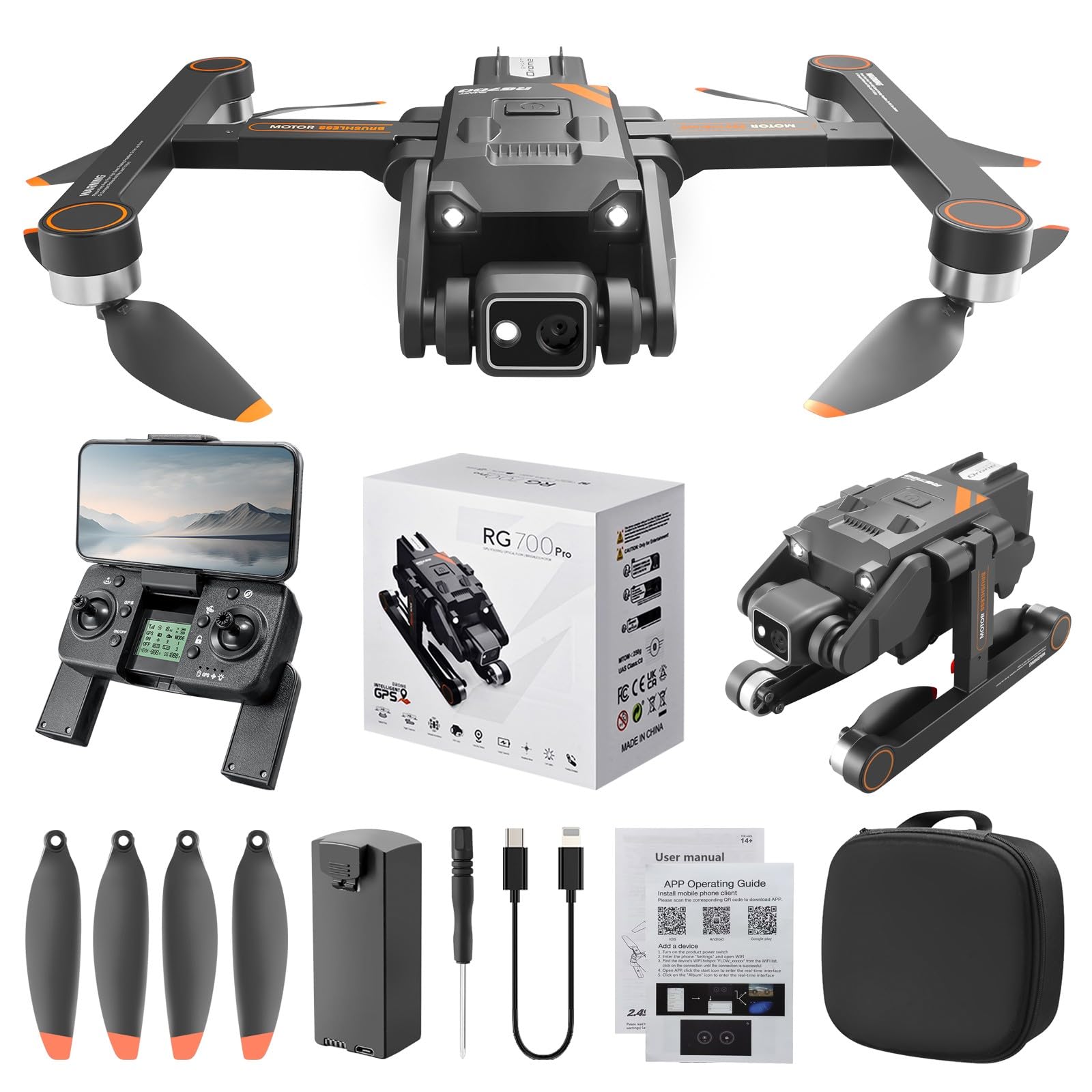 GPS-Drohne mit Kamera 4K, 5G-Übertragung, für Erwachsene, RC-Quadcopter mit Automatischer Rückkehr, Follow-Me-bürstenloser Motor, Flugroute, Flughöhenhaltung von NZDFH