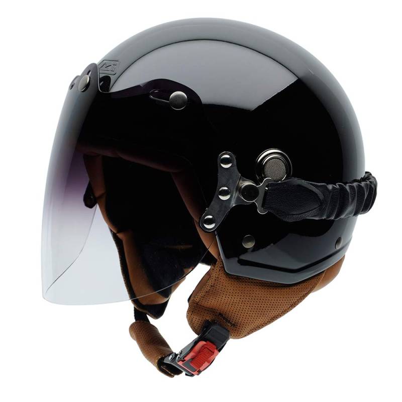 NZI Tonup Visor Offenes Gesicht Motorradhelm, Glanz Schwarz, Größe XL von NZI