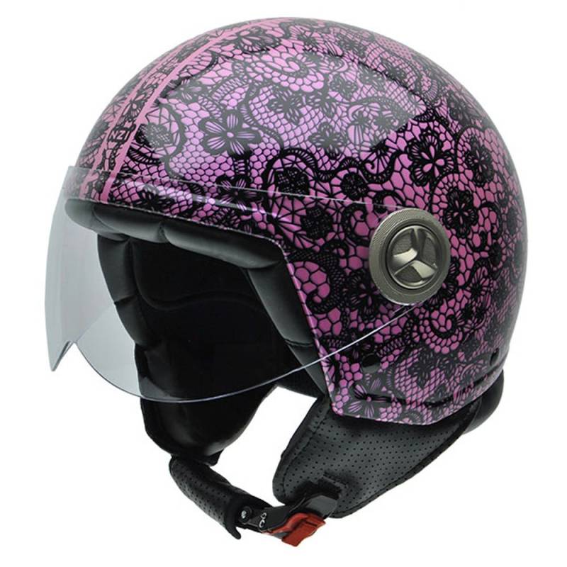 NZI Zeta Graphics Motorradhelm, Schwarzen Brokat mit Rosa Hintergrund, M von NZI