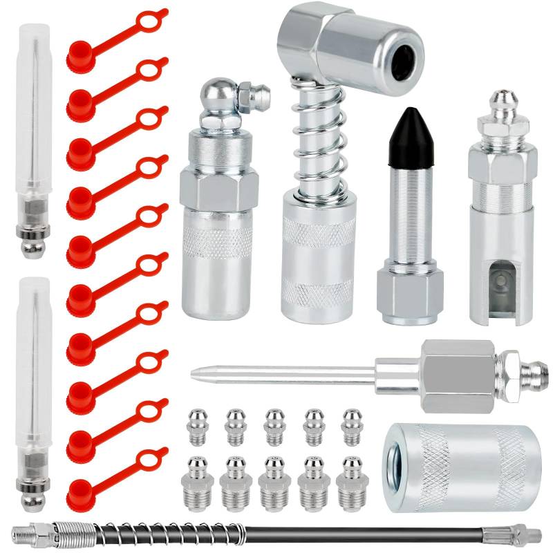 NZZVNZ 29 Stück Fettpresse Mundstück, Fettpresse Aufsatz, Fettpresse Adapter Set,Aufsatz Fettpressenrohr, Fettpresse Adapter für Fettpresse Aufsatz Schmierpresse Anschluss von NZZVNZ