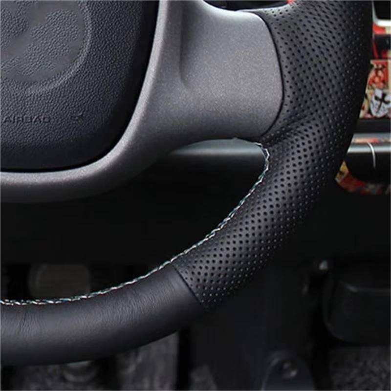 Lenkradabdeckung Auto Lenkrad Abdeckung Anti-Slip Schwarz Leder Lenkrad Geflecht Auto Zubehör Auto Innen Für Smart Für Fortwo Lenkradbezug(White Thread) von NaNMiBHd