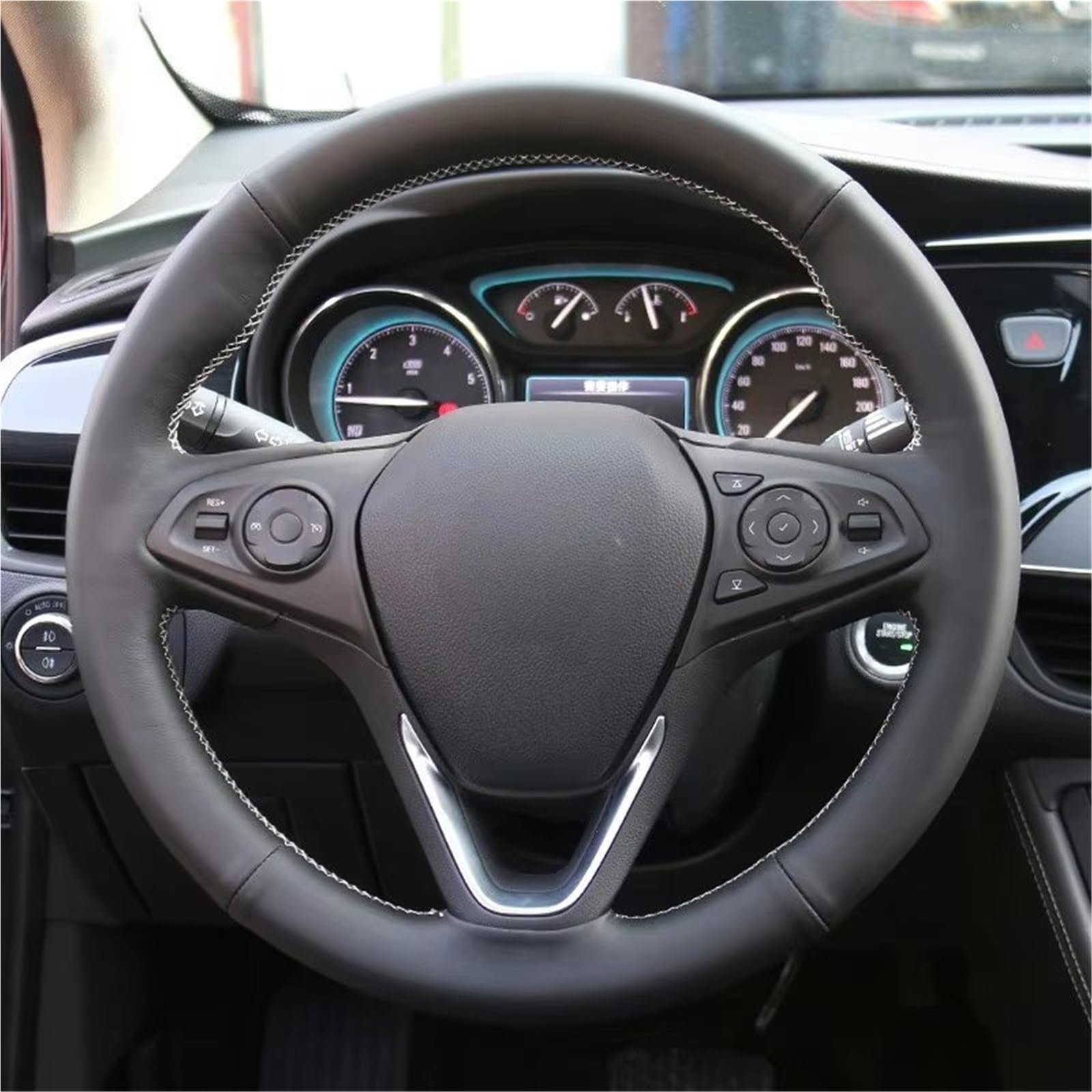 Lenkradabdeckung Auto Lenkrad Abdeckung Hand Nähen Schwarz Leder Auto Innen Zubehör Für Buick Für Envision 2014 2015 2016 2017 Lenkradbezug(Red Blue Thread) von NaNMiBHd