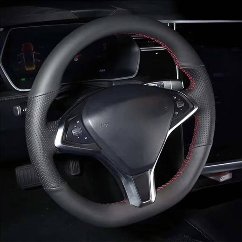 Lenkradabdeckung Auto-Lenkradbezug Handgenäht Schwarzes Leder Auto-Lenkradbezüge Für Tesla Für Modell Für S Für Modell Für X 2016 2017 2018 2019 2020 Lenkradbezug(Gray Thread) von NaNMiBHd