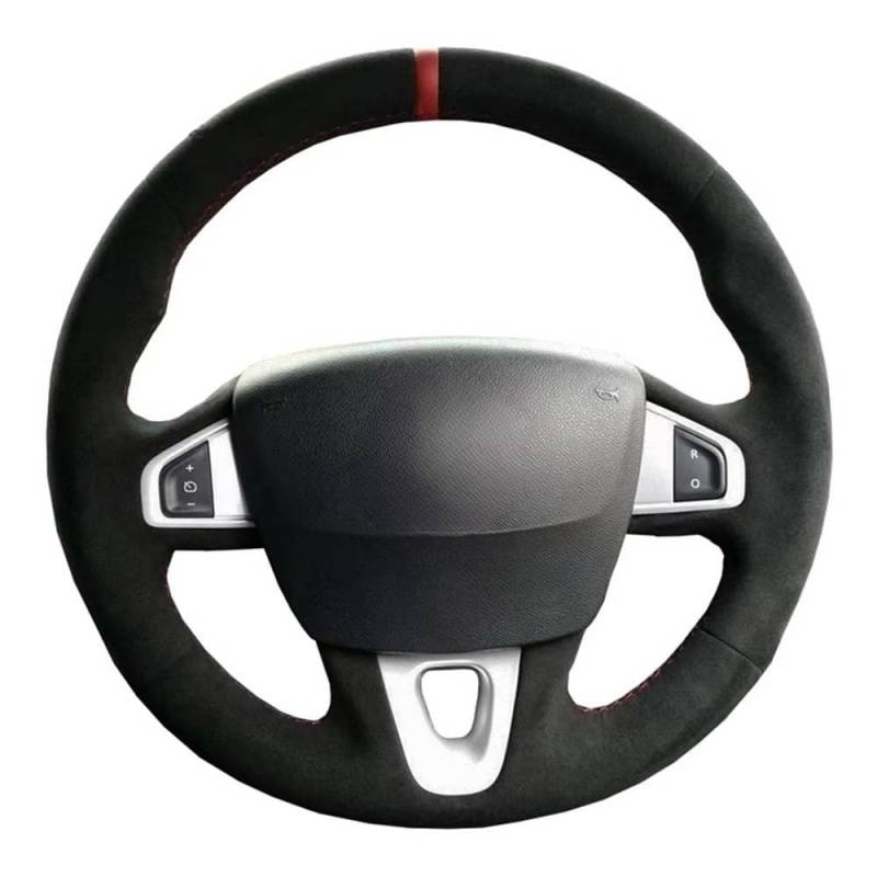 Lenkradabdeckung Auto-Lenkradbezug Schwarzes Leder Wildleder Für Megane 2008–2016 Für Fluence Für ZE 2010–2013 2014 2015 2016 Für Kangoo 2014 2015 2016 2017 2018 2019 Lenkradbezug(Red Blue Thread) von NaNMiBHd