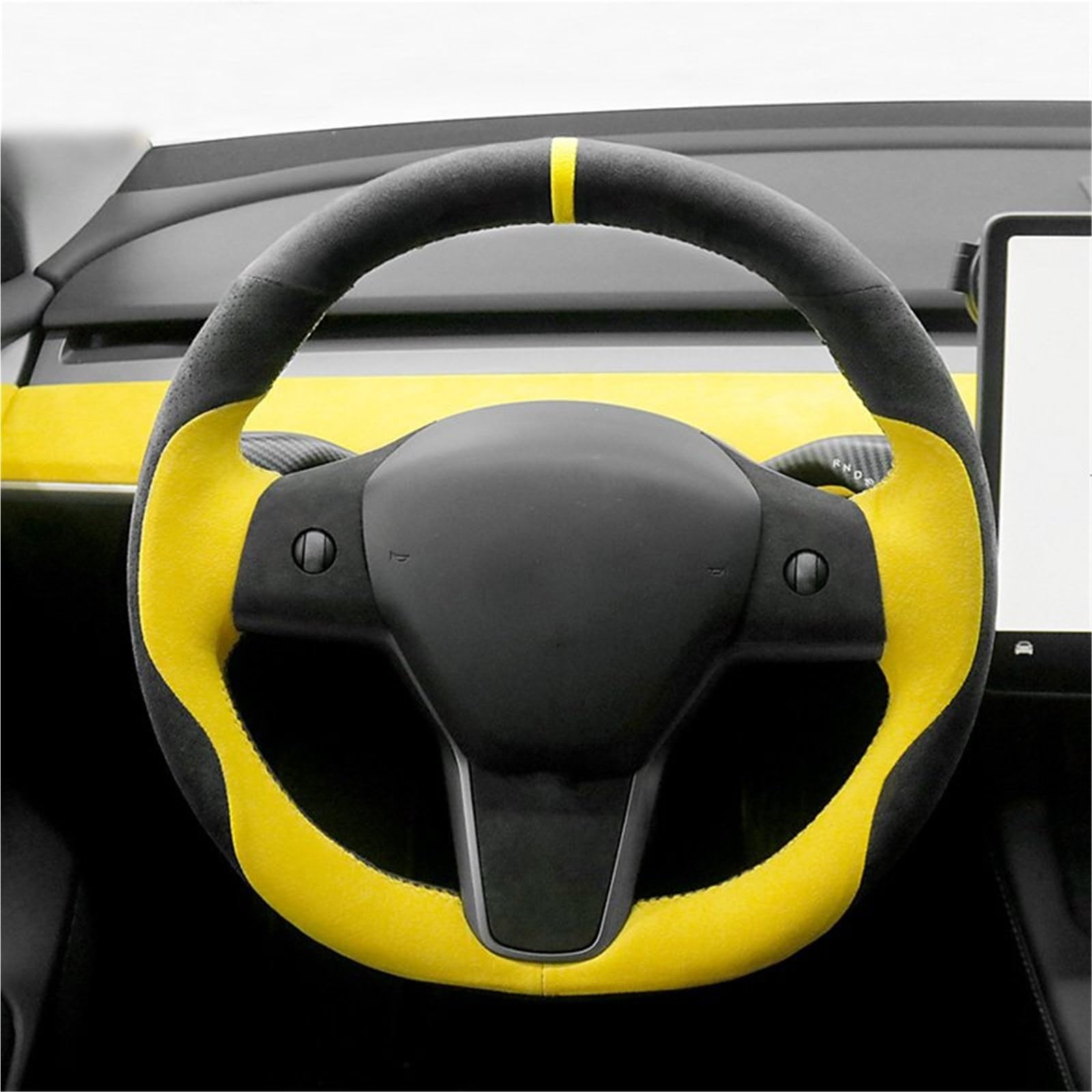 Lenkradabdeckung Gelb Hand Nähen Auto Lenkrad Abdeckung Schutz Shell Innen Auto Zubehör Grau Für Tesla Für Modell 3 Für Modell Für Y Lenkradbezug(Yellow Gray) von NaNMiBHd