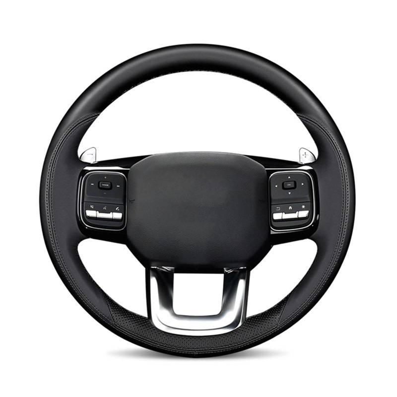 Lenkradabdeckung Leder Hand Nähen Auto Lenkrad Abdeckung Innen Schutz Shell Auto Zubehör Weiß Für Haval Für H5 2023 2024 Lenkradbezug(Black) von NaNMiBHd