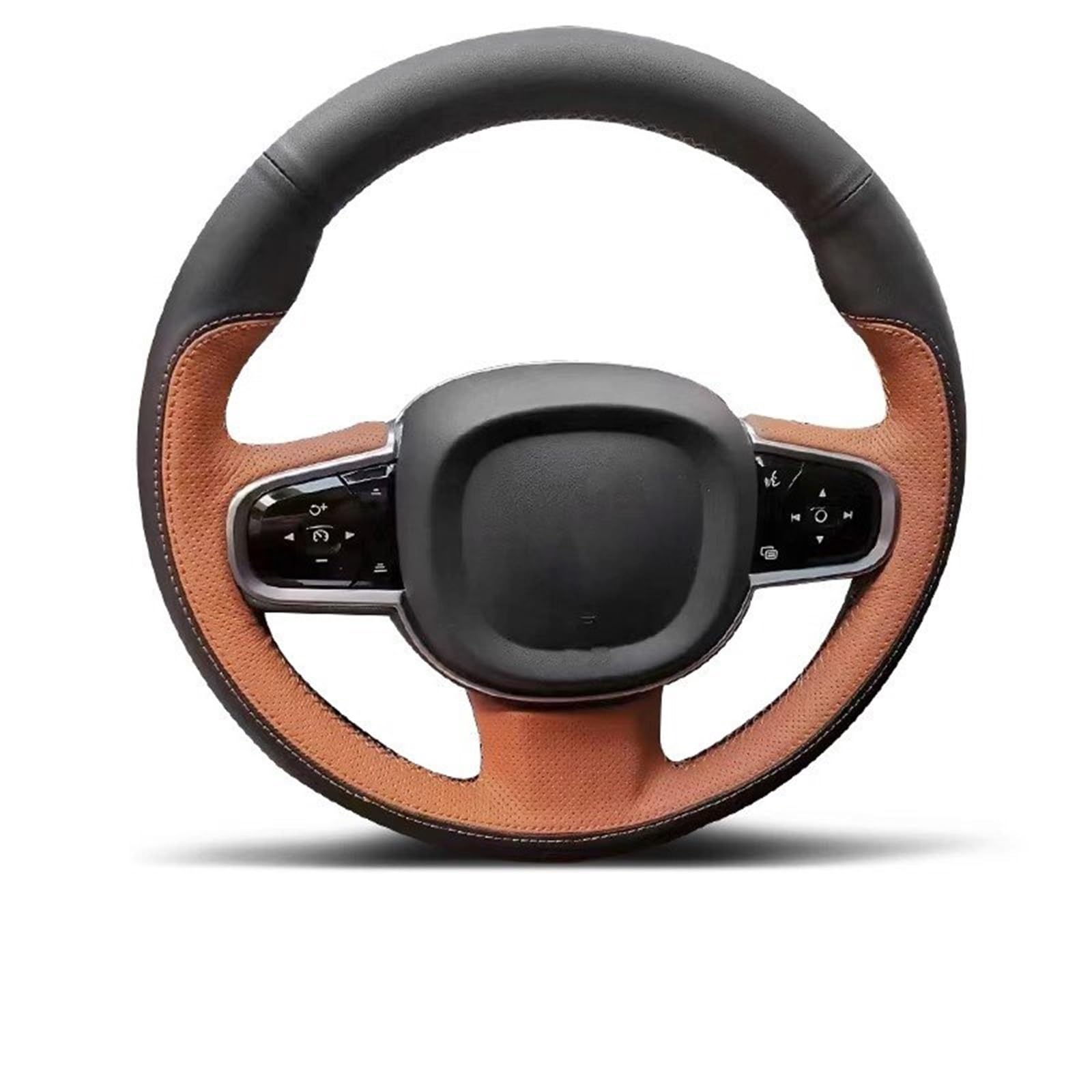 Lenkradabdeckung Leder Hand Nähen Auto Lenkrad Abdeckung Innen Schutz Shell Auto Zubehör Weiß Für Haval Für H5 2023 2024 Lenkradbezug(Brown Black) von NaNMiBHd