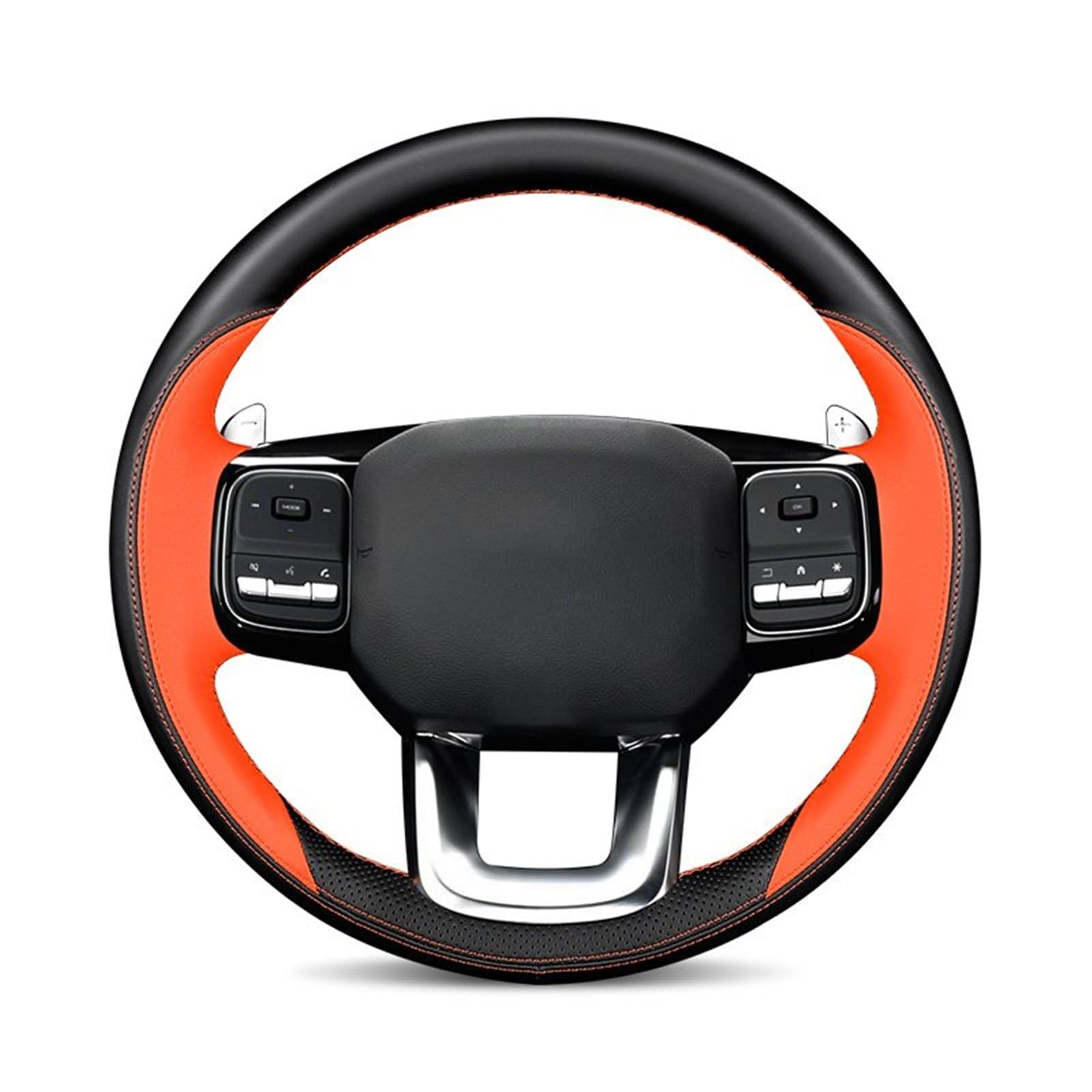 Lenkradabdeckung Leder Hand Nähen Auto Lenkrad Abdeckung Innen Schutz Shell Auto Zubehör Weiß Für Haval Für H5 2023 2024 Lenkradbezug(Orange Black) von NaNMiBHd