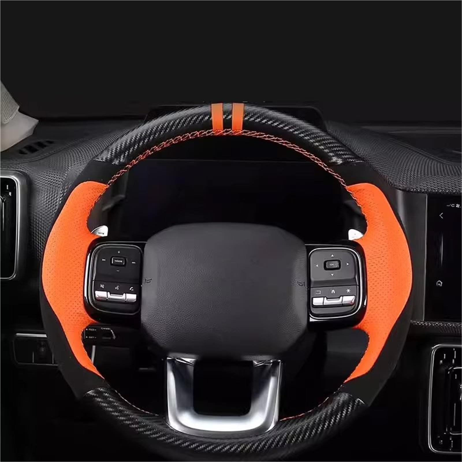 Lenkradabdeckung Mikrofaser PU Leder Carbon Faser Hand Nähen Auto Lenkrad Abdeckung Shell Auto Zubehör Orange Für Haval Für Dargo Lenkradbezug von NaNMiBHd