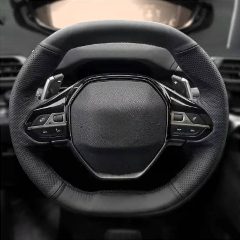 Lenkradabdeckung Schwarz Auto Lenkrad Abdeckung Mikrofaser Leder Atmungsaktive Automotor Zubehör Für Peugeot 3008 4008 2017 2018 508 2019 Lenkradbezug(3 Colors Thread) von NaNMiBHd