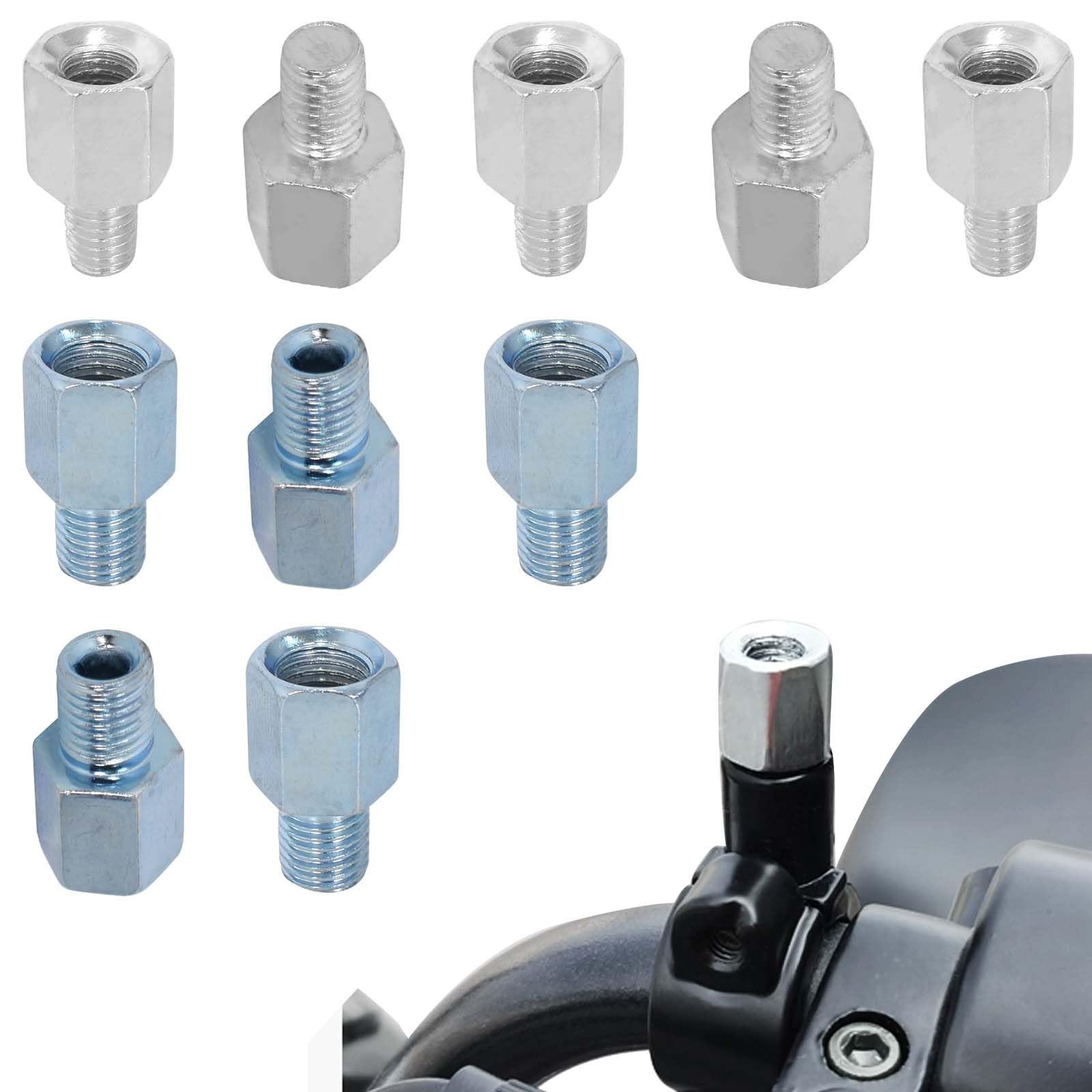 10 Stück Motorradspiegel Adapter Halterung Adapter Höhenverstellung Schrauben M10 auf M10 und M8 auf M8 Gewinde LH/RH, Motorrad Spiegel Motorroller Rückspiegel Adapter von Naapesi