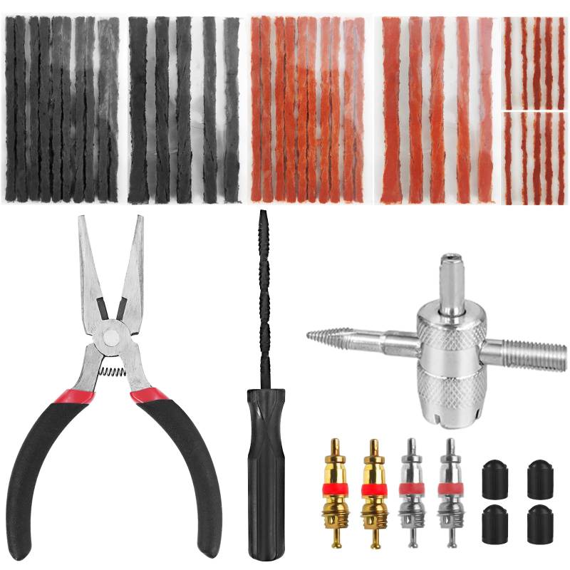 Nadinsta 52 Stück Tubeless Fahrradreifen MTB Reparaturset, Tubeless Reifen Flickset Tire Repair Kit 40 Klebestreifen und 1 Reifenreparatur Gabelreibahle Gummistopfen für Autos, Motorräder von Nadinsta