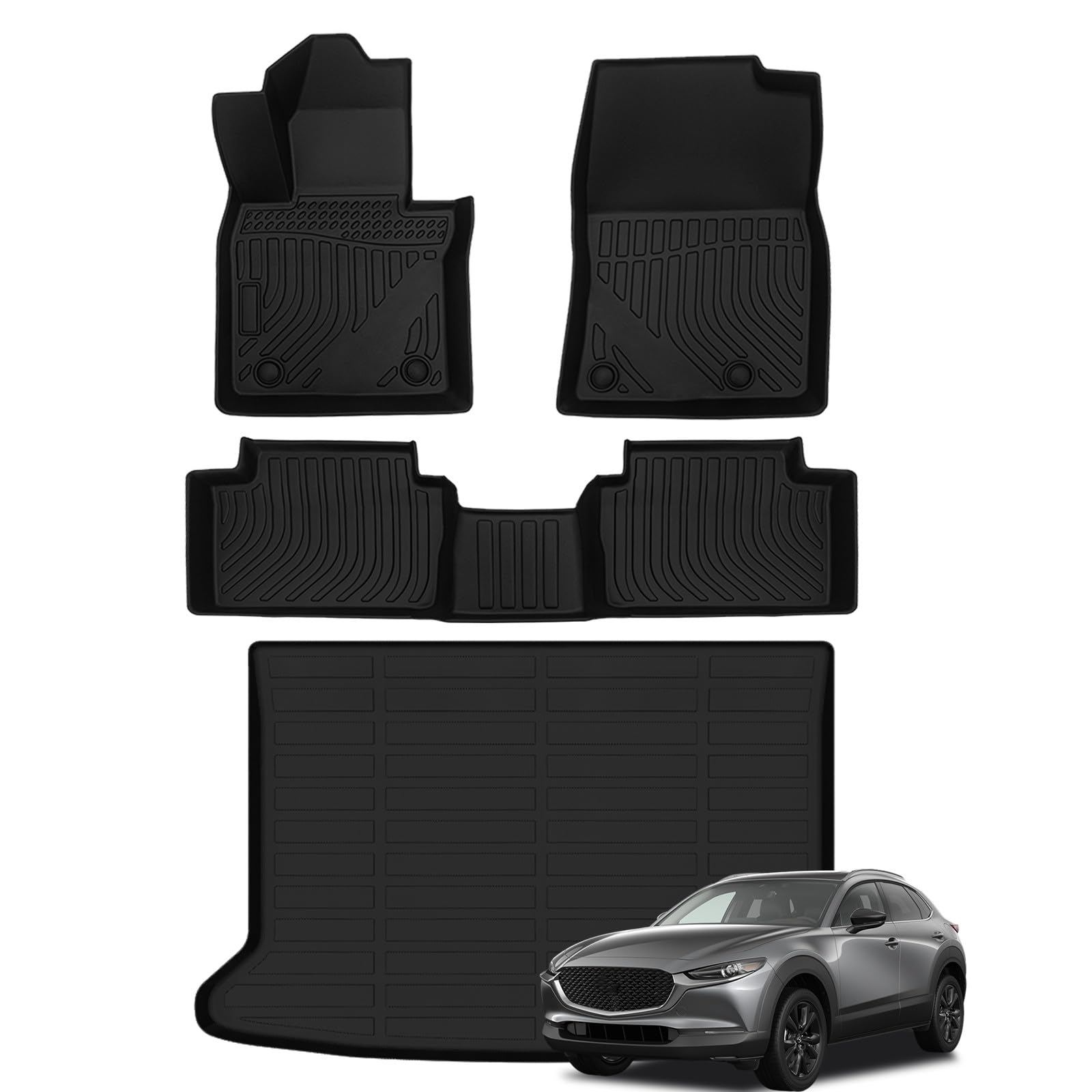 Naibeve Fußmatten für Mazda CX-30 2020-2023 2024 (nur FWD)- Allwetter passgenau für Mazda CX-30 Fußmatten, für Mazda CX-30 Bodenmatte Cargo Mat Trunk Liner Cargo Liner von Naibeve