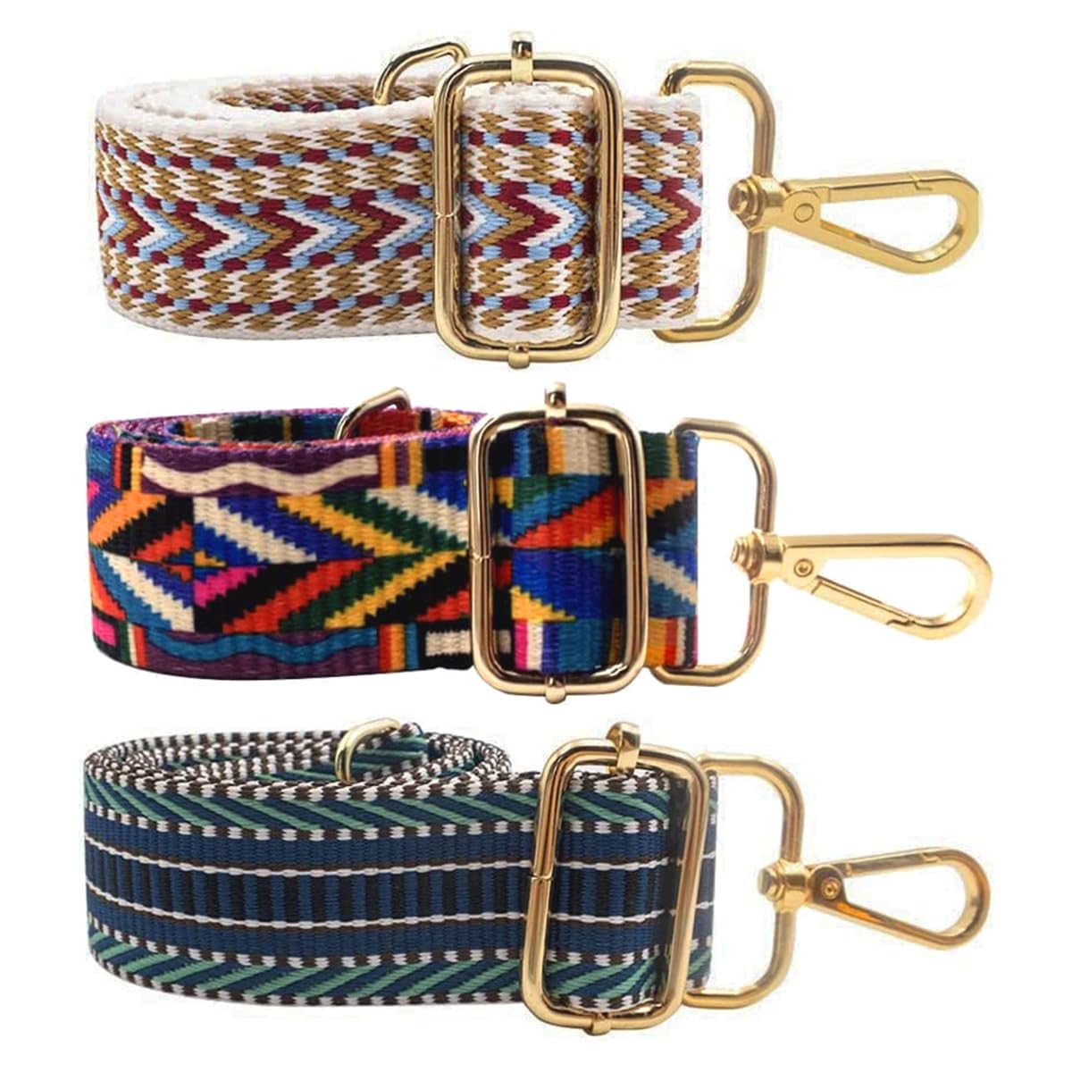 Namvo Lot de 3 sangles d'épaule réglables Boho, largeur 3,8 cm, Avec mousqueton Pour sacs à bandoulière, sacs à Main (3 Couleurs) von Namvo