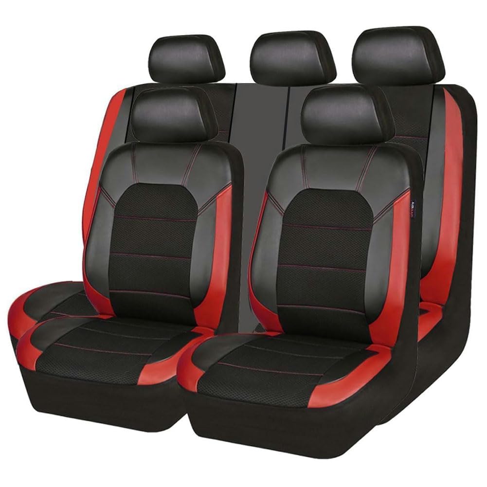 Auto Sitzbezüge Sets für Dacia Sandero Stepway 3.Gen 2.Gen 2012-2025, Leder Schonbezüge Atmungsaktive Rutschfester Auto Universalsitzschutz Full Set Innenraum Zubehör,D/Red von NanDeZ