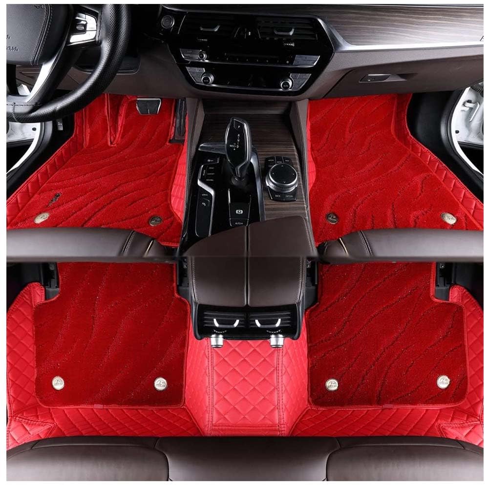 Doppelte Leder Auto Fußmatten für to-yota Handler 7seats 2015-2023, Allwetter rutschfeste Teppiche Bodenmatten Auto Innenschutz Teppich Matte Zubehör,D/Red von NanDeZ