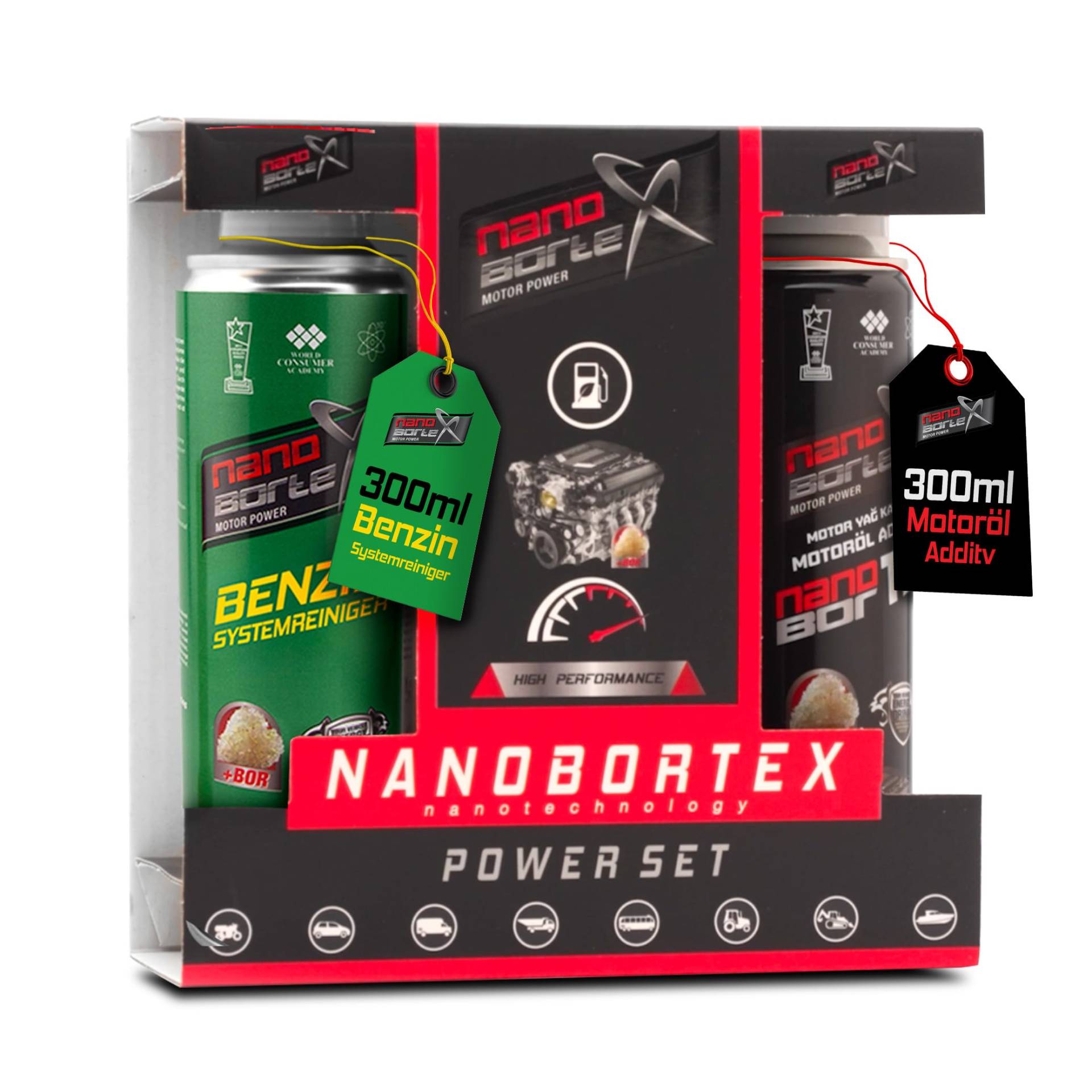 NanoBorTeX Motor Power SET Motorölzusatz Motoröl + Benzinzusatz Additiv BOR Boron Motorschutz 300ml NanoBorX von NanoBorTeX Motor Power